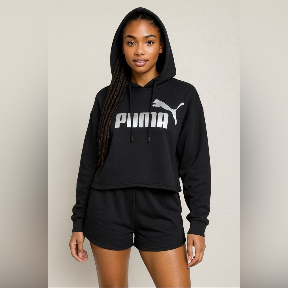 NWT 2 Piece Black Puma Hoodie XLG Shorts Pockets LG Gift Ready Active Wear